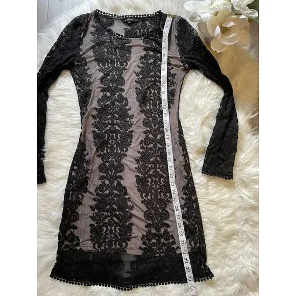 OLIVACEOUS Women’s Dress Party Cocktail Black lace and Nude Mini sexy - Picture 5 of 8